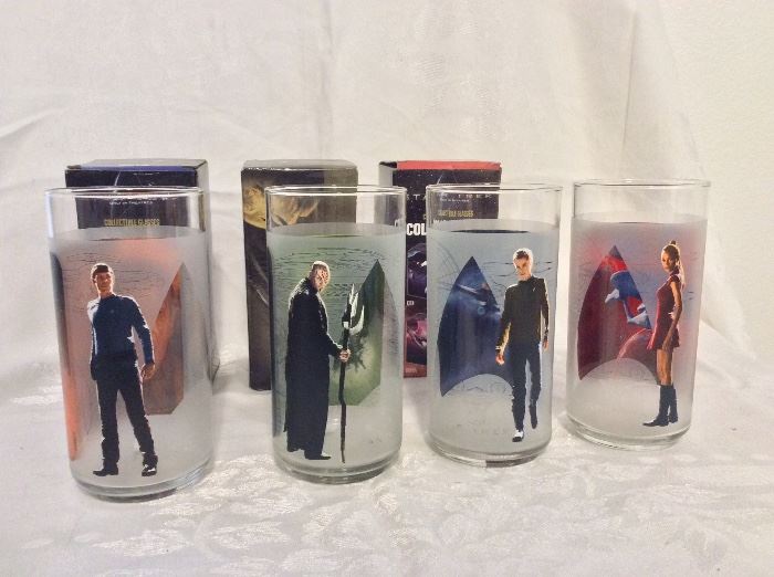 Star Trek Collector Glasses with original boxes. Back view. 