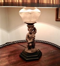 Silver Cherub with Wired Gas Lamp