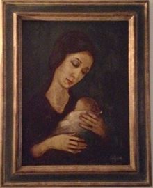 Oil by Wade Reynolds (1929-2011), 18"x24". Madonna and Child