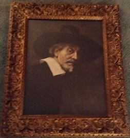 Detail from Rembrandt's "Syndics of the Cloth Guild", lithograph, 18"x22" in gold painted plaster frame.