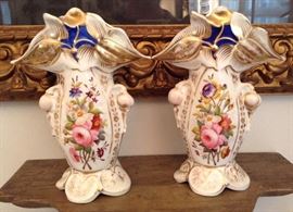 Pair Antique Old Paris Hand Painted Vases
