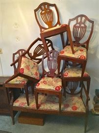 Set of 6 Hepplewhite-Style Chairs and Matching 3-Seater Settee, All With Handmade Needlepoint Seats