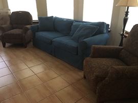 cindy crawford home denim sofa  2 recliners that  match  sold 