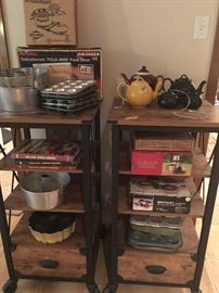 rollimg  storage carts   lots of kitchen -baking pans-all kinds  