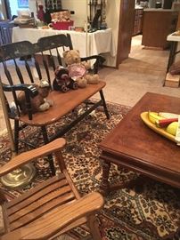 solid wood bench and small rocker , coffee table , all very nice 