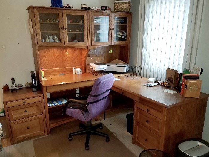Corner desk suite with file cabinet and office chair