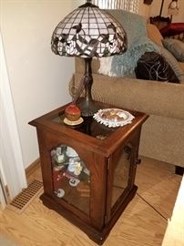 Curio table and stained glass lamp