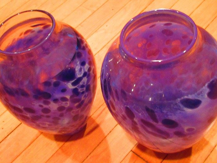 Pair of Artist Signed Art Glass Vases