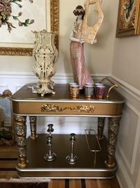 Italian Trolley Serving Cart in Beechwood and Porcelains