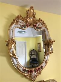 Mirror in Porcelain with Pair of Cherubs