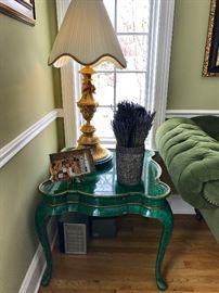 Emerald and Gold Lacquer Side Table by Designer Hilda Flack