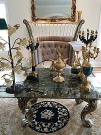 Glass Cocktail Table by Cappelletti and Throne Swivel Chair ( one of Pair ) also by Cappelletti - Misc Lighting by L'Originale and Murano.