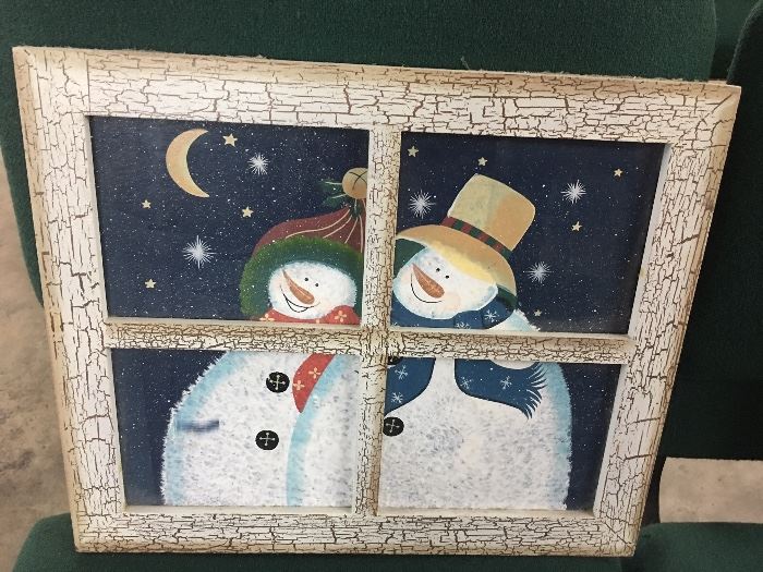 Snowman window frame art