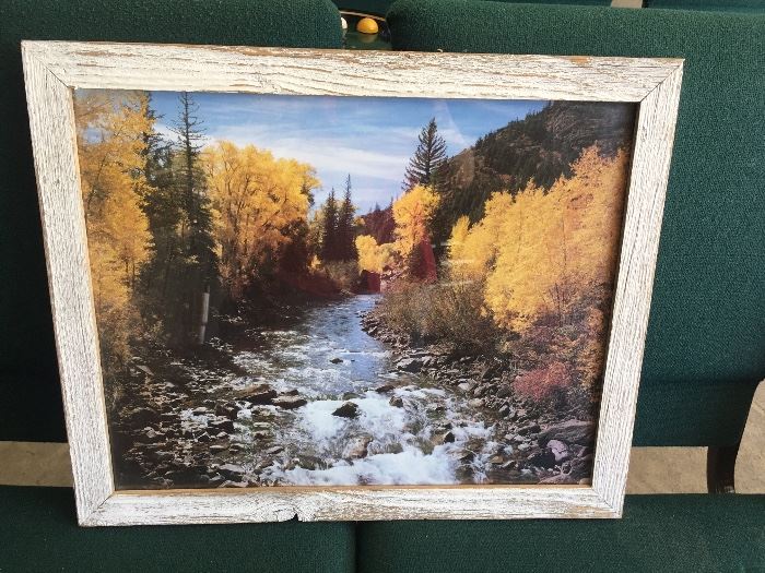 Barnwood frame with river print