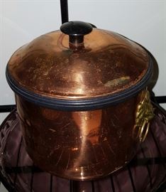 Vintage Copper and Brass Ice Bucket with Lion's Head Handles 