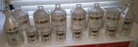 14-piece vintage white block pearl canister & cruet set