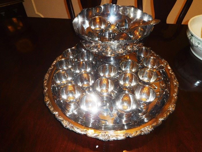 Beautiful silver-plate punch bowl set with 24 cups