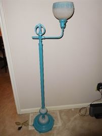 Antique floor lamp with art glass swirl base painted in beach house motif