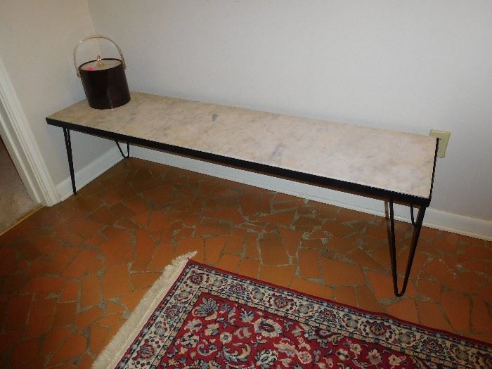 5 ft. long Mid century marble top & wrought iron coffee table... marble is 1" thick