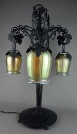 Art Deco Style Iron Grape Lamp with Tiffany Style Art Glass Shades