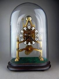 Bronze Skeleton Clock with Original Glass Dome