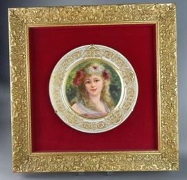 Royal Vienna Young Beauty Portrait Plate in Gilt Frame