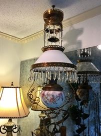 Antique Victorian Hanging Oil Lamp