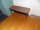 ballroom bench, 100 year old maple wood flooring brick flooring  vintage moulding