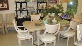 Set of 6 Chairs from Cantoni, Double Pedestal Table w/3 leafs from Gabberts