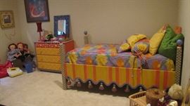 Hand Painted Twin Bed/Day Bed w/custom made bedding, Hand Painted Chest of Drawers(Adorable)
