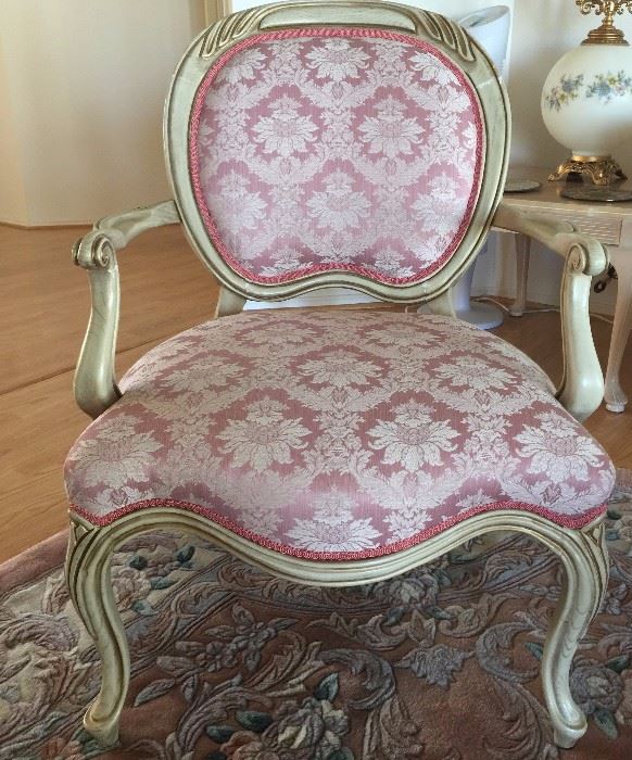 Arm Chairs (2) rose brocade padded, French Provincial
