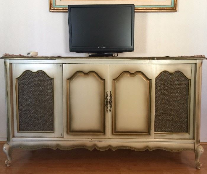 4'8" x 1'8" French white stereo Cabinet 
Dynex 21" TV w remote