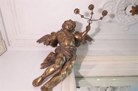 Almost 3 Feet High. Italian Wood Cherub/Putti Candelabras