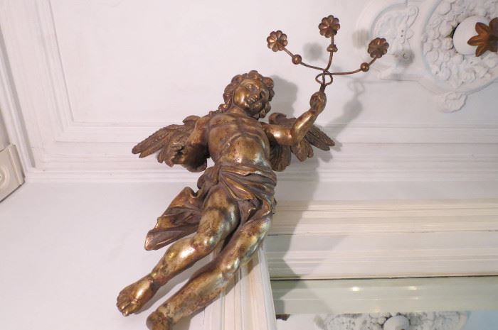 Almost 3 Feet High. Italian Wood Cherub/Putti Candelabras