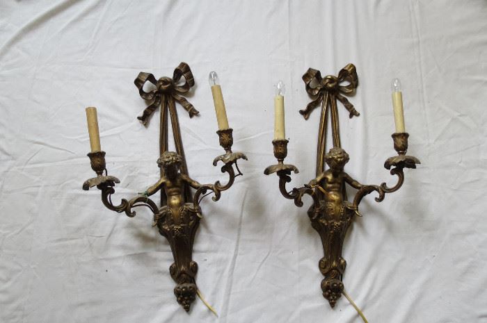 Antique Pair  Italian Cherub/Putti Candelabra Sconce