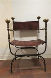 1930's Italian Savonarola Chair.. Iron and Leather