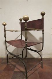 1930's Italian Savonarola Chair.. Iron and Leather