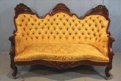 22 - Rosewood J.H. Belter rococo settee in Henry Clay pattern with triple crest, 4.5 in. T, 63 in. W, 21  in. D.