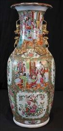 57 - Early porcelain palace size Rose Medallion vase, ca. 1850, 24 in. T, 8 in. Dia.