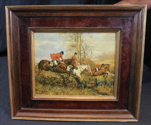 61 - 19th Century English painting on wood board, signed S Martin - On The Hounds, comes with all information, 14 x 16
