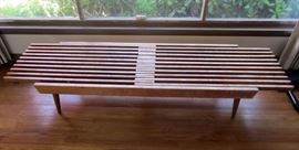 Mid-Cent. double-extendable slat bench coffee table