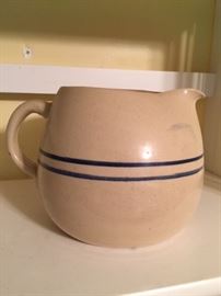 Marshall Pottery blue stripe belly pitcher