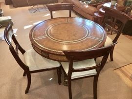 Fantastic round top table with leather and inlays by Maitland Smith