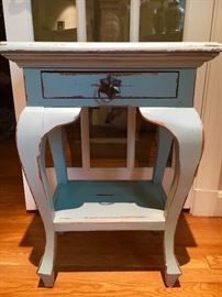 Powder blue shabby chic side table with one drawer