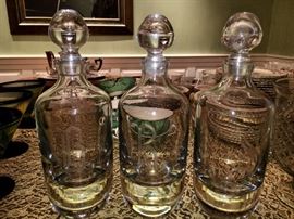 My favorite. Chunky, heavy antique decanters with B, R, and S etched into the front. Nice.