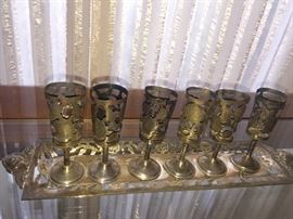 Sterling silver tray w/shot glass holders