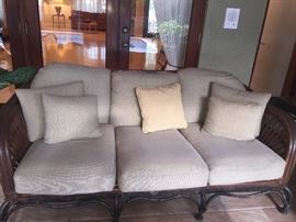Iron & Rattan Sofa, Loveseat, 2 Tables + Chair & Ottoman