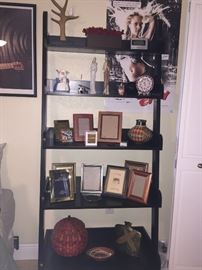 Black shelf +Assorted frames & knick knacks