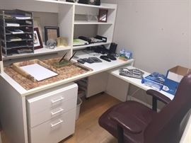 White desk with hutch + side table