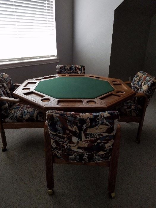 Poker table. Witb 4  chairs 
 Made  by 
Kallan Industrial DBA Wamboldt 
Furniture

